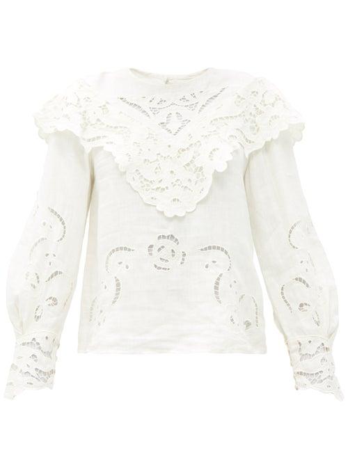 Matchesfashion.com Isabel Marant - Eloine Broderie-anglaise Linen Blouse - Womens - Ivory