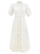 Ladies Beachwear Zimmermann - Teddy Tiered Embroidered Ramie Midi Dress - Womens - Ivory