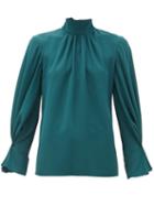 Matchesfashion.com Emilia Wickstead - Venice Gathered Crepe Blouse - Womens - Dark Green