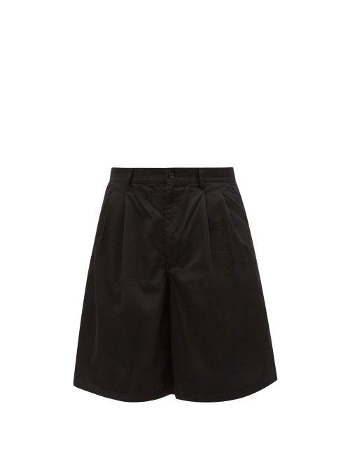 Comme Des Garons Shirt - Double-pleat Cotton-drill Wide-leg Shorts - Mens - Black