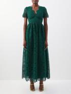 Self-portrait - Floral Guipure-lace Maxi Dress - Womens - Dark Green