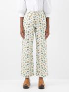 Shrimps - Blanka Floral-print Organic-cotton Trousers - Womens - Ivory Multi