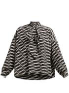 Matchesfashion.com Balenciaga - Logo Print Silk Blouse - Womens - Grey Multi
