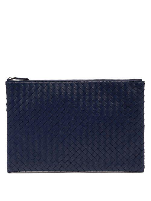 Matchesfashion.com Bottega Veneta - Intrecciato Leather Pouch - Womens - Navy
