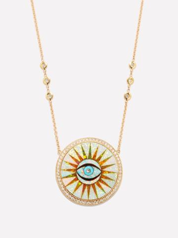 Jacquie Aiche - Evil Eye Sunray Diamond, Opal & 14kt Gold Necklace - Womens - Blue Multi