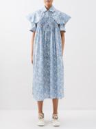 Horror Vacui - Grace Floral-print Smocked Cotton-poplin Dress - Womens - Blue White