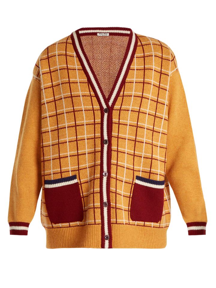 Miu Miu Oversized Checked-wool Cardigan