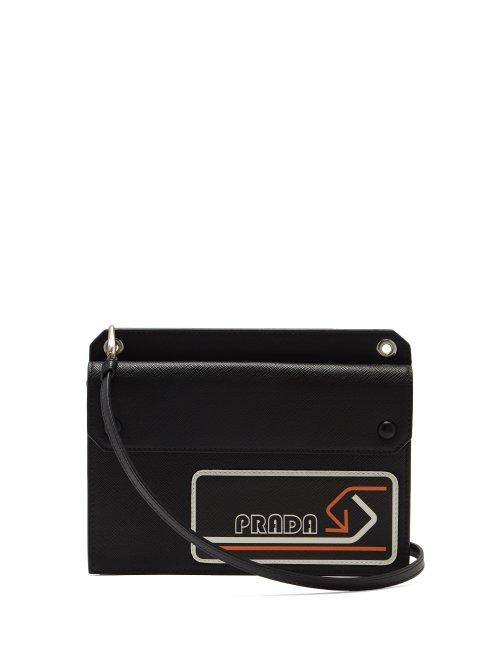 Matchesfashion.com Prada - Logo Patch Saffiano Leather Cross Body Bag - Womens - Black Orange