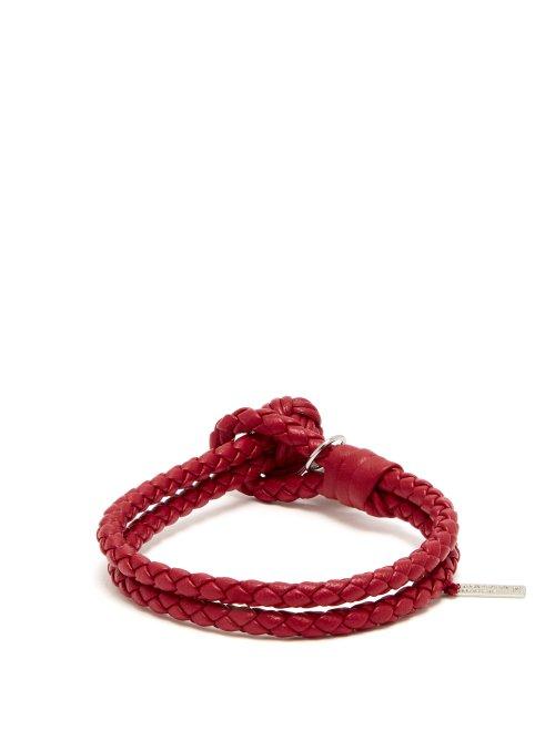 Matchesfashion.com Bottega Veneta - Double Wrap Leather Bracelet - Mens - Red