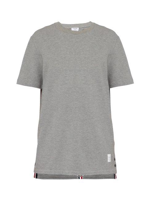 Matchesfashion.com Thom Browne - Striped Cotton Piqu T Shirt - Mens - Light Grey
