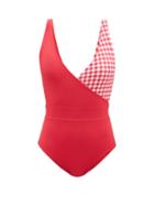 Cossie + Co - The Ashley Gingham-check Piqu-effect Swimsuit - Womens - Red Print