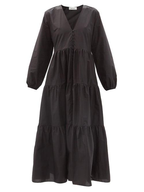 Ladies Beachwear Matteau - The Long Sleeve Button Organic-cotton Maxi Dress - Womens - Black