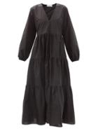 Ladies Beachwear Matteau - The Long Sleeve Button Organic-cotton Maxi Dress - Womens - Black