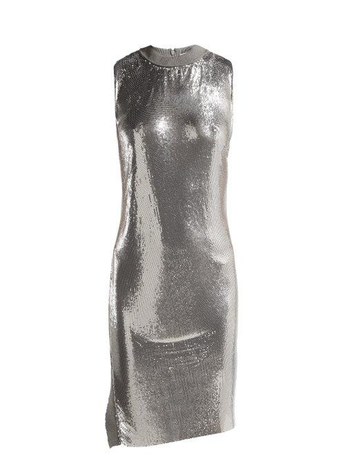 Matchesfashion.com Paco Rabanne - Mesh Round Neck Mini Dress - Womens - Silver