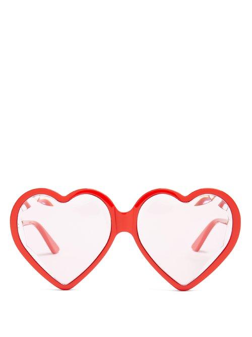 Matchesfashion.com Gucci - Heart Shaped Frame Sunglasses - Womens - Red Multi