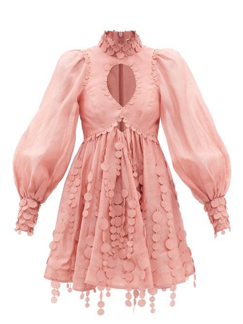 Zimmermann - Concert Disc-embellished Linen-blend Batiste Dress - Womens - Pink