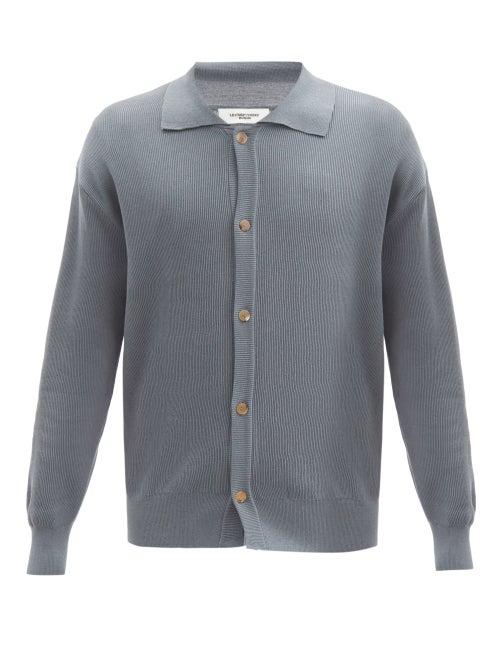 Le17septembre Homme - Spread-collar Cotton-blend Cardigan - Mens - Blue