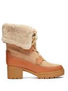Matchesfashion.com See By Chlo - Eileen Lace Up Shearling And Suede Boots - Womens - Light Tan