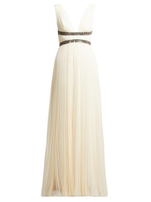 Matchesfashion.com Maria Lucia Hohan - Penelope Crystal Embellished Pleated Tulle Gown - Womens - White Multi