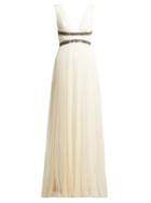 Matchesfashion.com Maria Lucia Hohan - Penelope Crystal Embellished Pleated Tulle Gown - Womens - White Multi