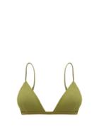 Matchesfashion.com Ganni - Ribbed Seersucker Jersey Bikini Top - Womens - Khaki