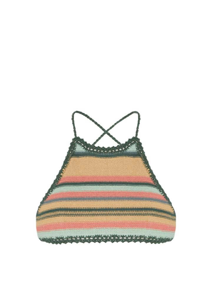 She Made Me Dhari Halterneck Striped Crochet Bikini Top