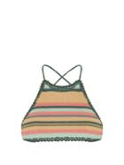 She Made Me Dhari Halterneck Striped Crochet Bikini Top