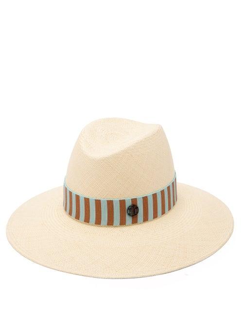 Matchesfashion.com Maison Michel - Kate Striped-trim Straw Hat - Womens - Blue White