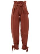 Matchesfashion.com The Attico - Pleated High-rise Paperbag-waist Leather Trousers - Womens - Brown