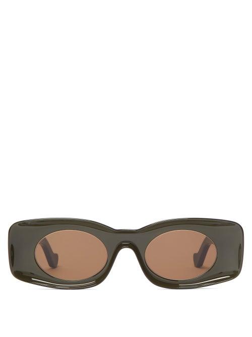 Mens Eyewear Loewe - Rectangular Oval Acetate Sunglasses - Mens - Khaki