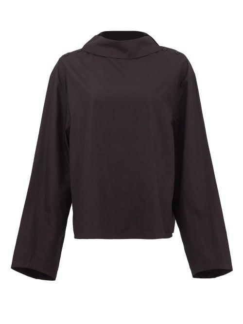 Matchesfashion.com Lemaire - Buttoned-shoulder Boat-neck Cotton-poplin Blouse - Womens - Black