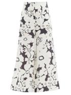 Matchesfashion.com Cala De La Cruz - Liliana Floral-print Linen Wide-leg Trousers - Womens - Black White