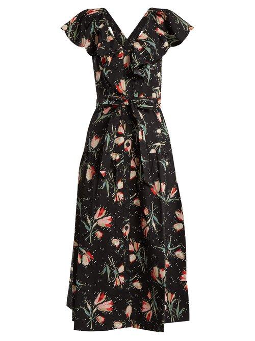 Matchesfashion.com Rebecca Taylor - Ikat Floral Print Cotton Dress - Womens - Black Print
