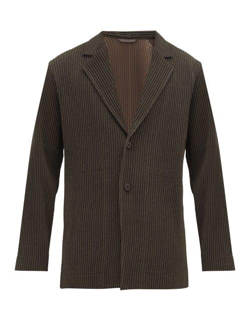 Matchesfashion.com Homme Pliss Issey Miyake - Single-breasted Technical Pleated-jersey Jacket - Mens - Dark Grey