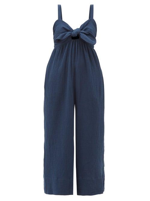 Matchesfashion.com Loup Charmant - Triton Tie-front Crinkle-cotton Jumpsuit - Womens - Navy