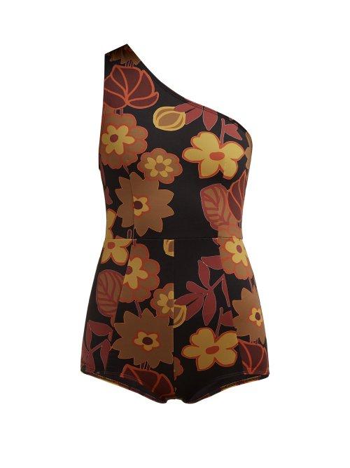 Matchesfashion.com Dodo Bar Or - Galina Floral Print One Shoulder Swimsuit - Womens - Black Multi