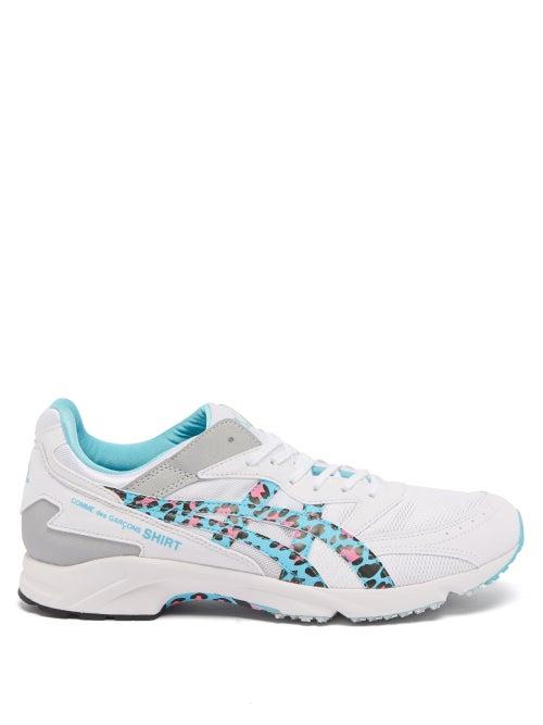 Comme Des Garons Shirt X Asics - Animal-print Striped Mesh Trainers - Mens - Blue Multi