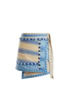 Matchesfashion.com Dodo Bar Or - Hoza Striped Cotton Wrap Skirt - Womens - Blue Multi