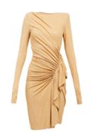 Matchesfashion.com Alexandre Vauthier - Ruffled Studded-jersey Dress - Womens - Gold