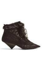 Matchesfashion.com Saint Laurent - Blaze Point Toe Ruffle Trimmed Boots - Womens - Black