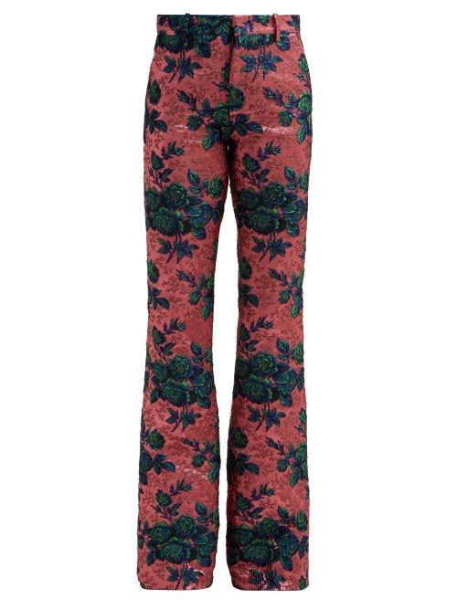 Matchesfashion.com Gucci - Floral Metallic Brocade Kick Flare Trousers - Womens - Pink Multi