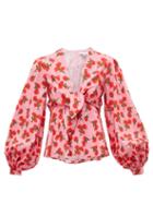 Matchesfashion.com Borgo De Nor - Chloe Rose Print Tie Front Cotton Blouse - Womens - Pink Print
