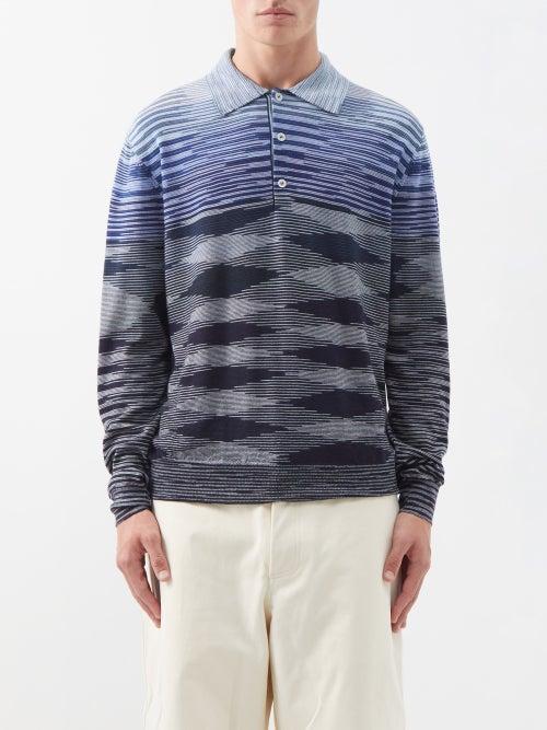 Missoni - Dgrad Space-dyed Wool Long-sleeved Polo Shirt - Mens - Blue Multi