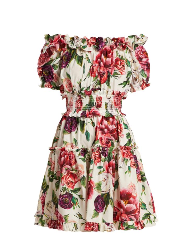 Dolce & Gabbana Rose And Peony-print Cotton-poplin Dress