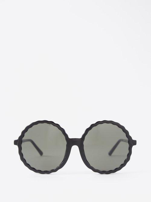 Linda Farrow - Nova Oversized Scalloped Acetate Sunglasses - Womens - Black