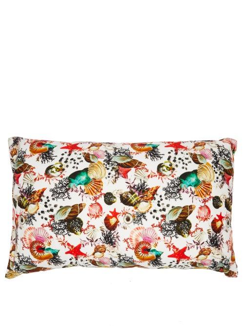 Ladies Homeware Mary Mare - Shell-print Cotton Cushion - Womens - White Print