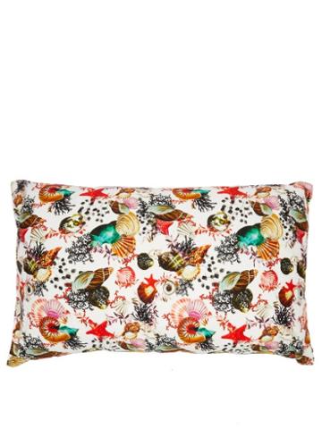 Ladies Homeware Mary Mare - Shell-print Cotton Cushion - Womens - White Print