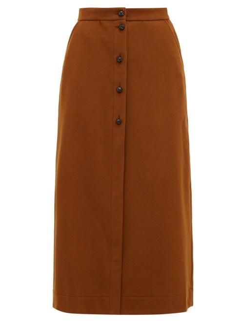 Matchesfashion.com Blaz Milano - Chinook Felted Wool Blend Midi Skirt - Womens - Brown