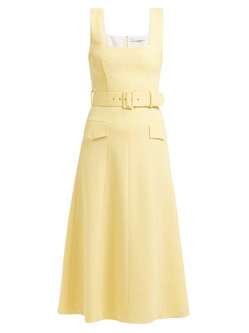 Matchesfashion.com Emilia Wickstead - Petra Panelled Wool Crepe Midi Dress - Womens - Light Yellow