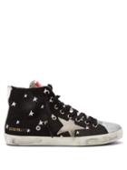 Matchesfashion.com Golden Goose Deluxe Brand - Star Print Distressed Francy High Top Trainers - Womens - Black White